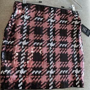 Sequin plaid express holiday mini skirt
